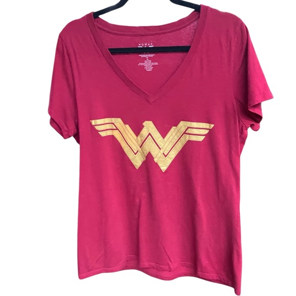 Women's Red V-Neck Tee with Gold Emblem - Picture 1 of 2